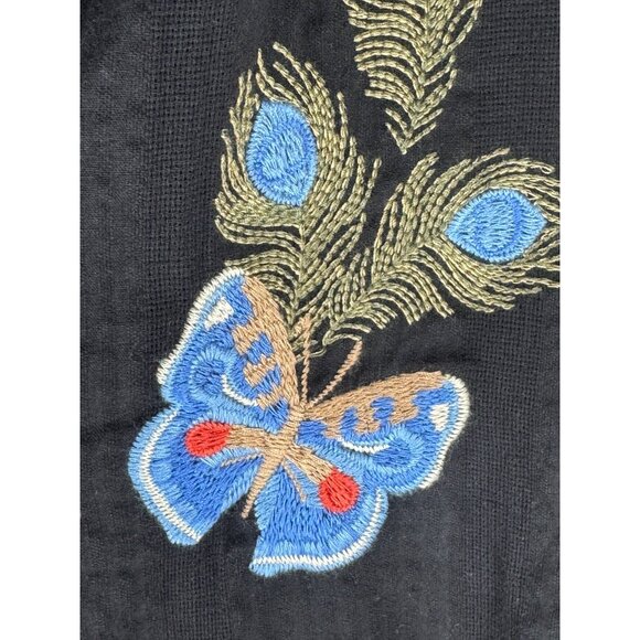 Johnny Was Ruffle Sleeve Henley Silk Tunic Embroidered Black Florrie Size S $255 - Picture 7 of 9